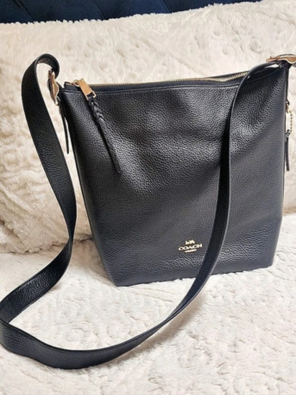 COACH Black Leather Crossbody Messenger Bag